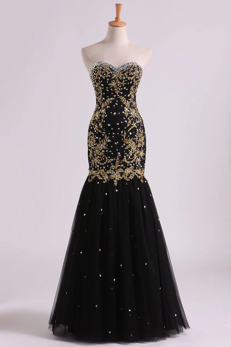 Sweetheart Party Dresses Mermaid/Trumpet Floor-Length With Applique & Beads